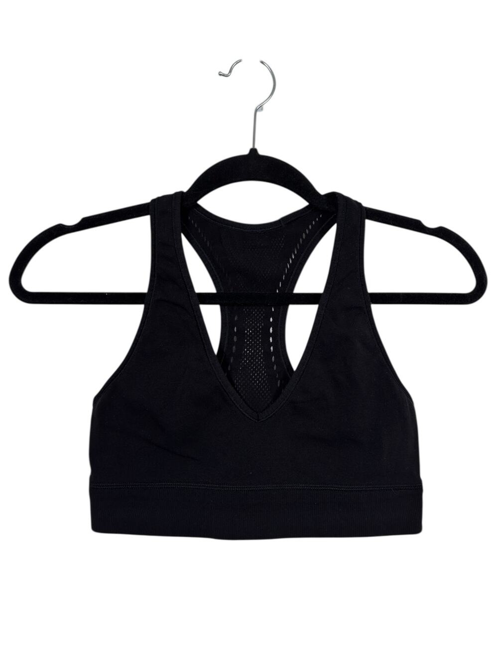 Lululemon Sports Bra Womens 8 Black V-Neck Reveal Precision Racerback Mesh